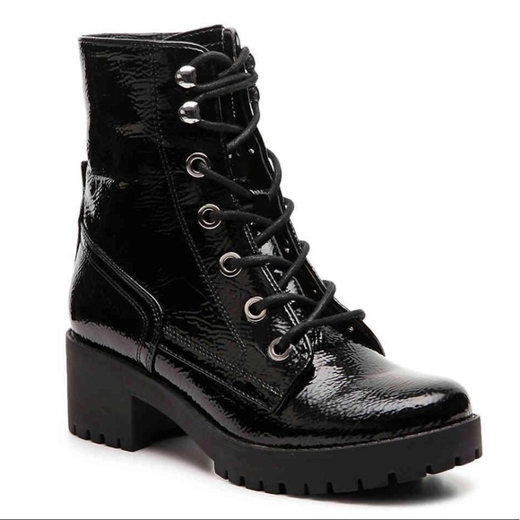 Steve Madden Patent Leather Chunky Platform Combat Moto Boots - Picture 12 of 12